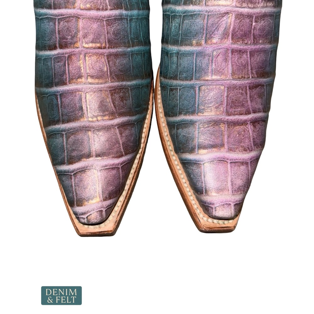 NEW Dingo1969 Royale Caterina Purple Blue Caiman Snip Toe Western Cowgirl Boots - Picture 9 of 16